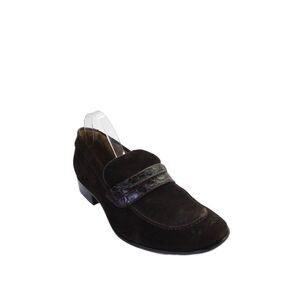 Tardini Mens Suede Alligator Skin Trim Slip On Loafer Dress Shoes Brown Size 11